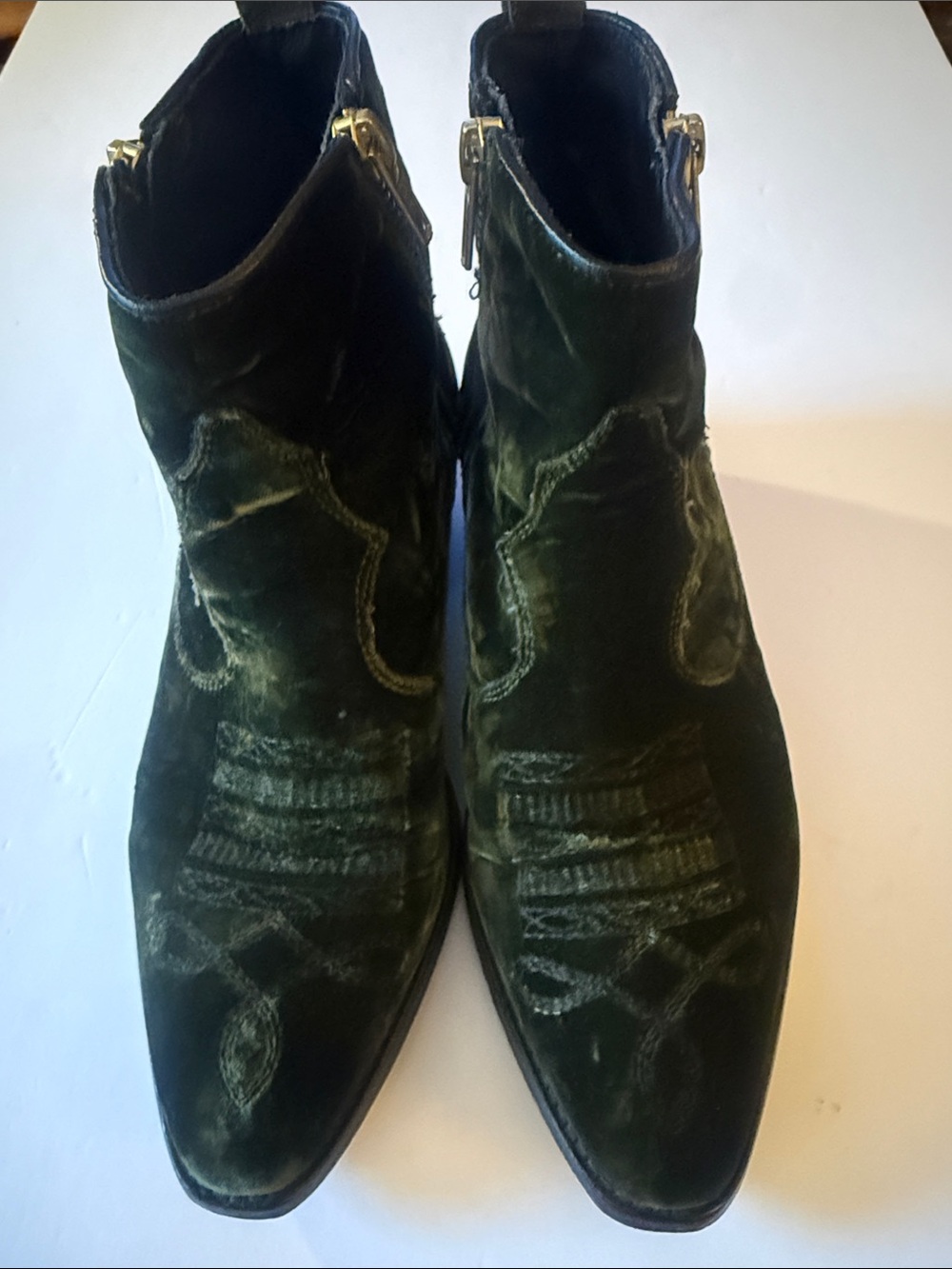ALEXANDER HOTTO ITALY Women's Plush Dark Green Velvet Ankle Boots Size 37 US 6.5